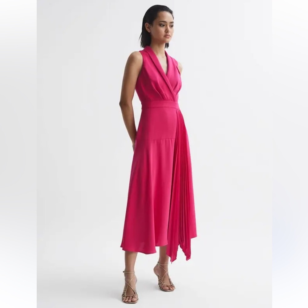 Reiss Claire Pleated Fitted Midi Dress
